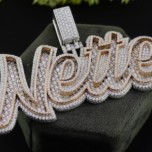 3d Custom 3.60" VVS Moissanite Baguette Pendant Necklace – Personalizado Certificado Diamante Jóias Hip Hop Bling Iced-Out Nome Colar