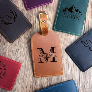Personalized Leather Luggage Tags, Custom Engraved Monogram Luggage Tags, Travel Gift
