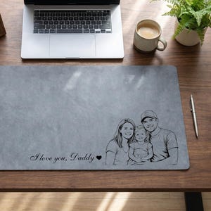 Benutzerdefinierte Leder Schreibtischmatte vom Foto, personalisierte Schreibtischunterlage, Line Art Mauspad für Papa, Weihnachtsgeschenk für Mann und Opa