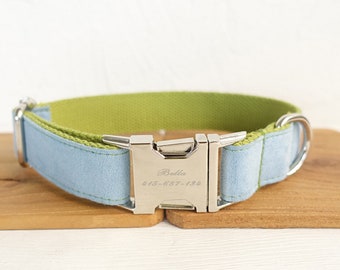 Soft Cotten Dog Collar Personalized With Dog Leash Blue Red Camouflage