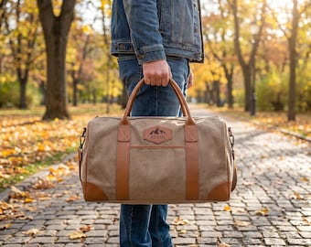 Personalized Groomsman Canvas Duffle Bag, Custom Monogram Weekender Travel Bag, Groomsmen Proposal Gift, Best Man Wedding Overnight Bag