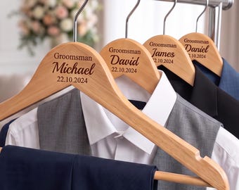 Custom Engraved Groomsmen Hanger, Personalized Wedding Suit Hanger, Gift for Groom Best Man, Wedding Party Keepsake Hanger