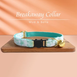 Breakaway Cat Collar with Name Engraved Custom Quick Release Cat Collar Sea Waves Kitten Collar with Bell Bow tie