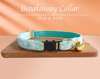 Breakaway Cat Collar with Name Engraved Custom Quick Release Cat Collar Sea Waves Kitten Collar with Bell Bow tie