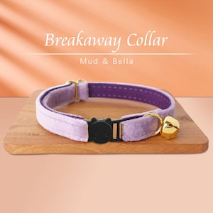 Breakaway Cat Collar with Name Engraved Custom Quick Release Cat Collar Light Purple  Kitten Collar with Bell Bow tie Gift