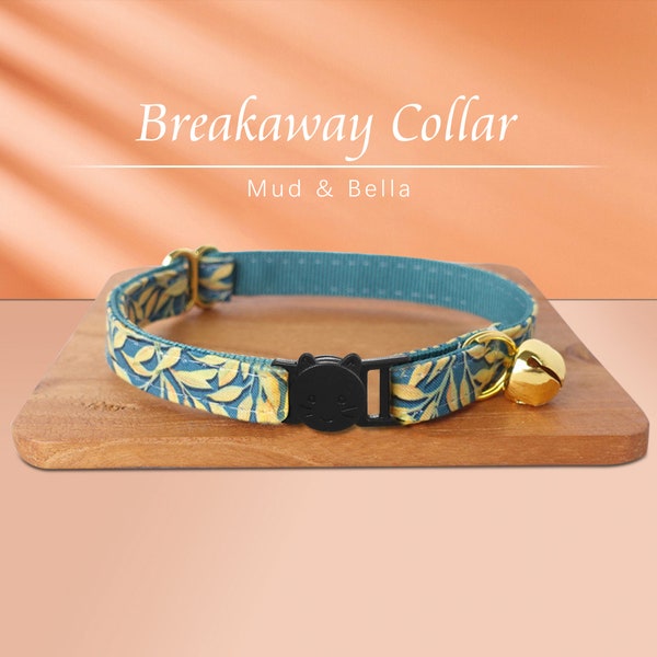 Breakaway Cat Collar with Name Engraved Custom Quick Release Cat Collar Fruit Gold Leaf Kitten Collar with Bell Bow tie