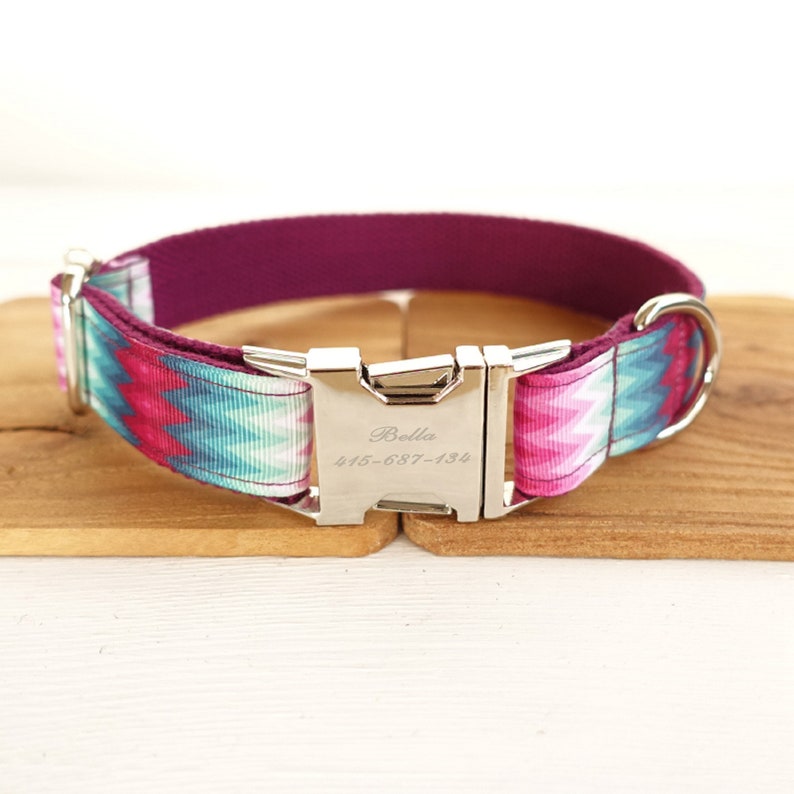 Personalized Dog Collar Metal Buckle Cotton Fabric and Nylon Etsy