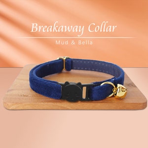 Breakaway Cat Collar with Name Engraved Custom Quick Release Cat Collar Navy Blue  Kitten Collar with Bell Bow tie Gift
