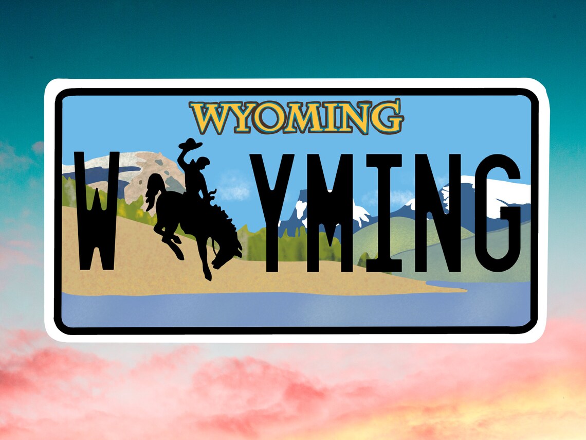 Wyoming License Plate Vinyl Decal Wyoming Sticker Laptop Etsy