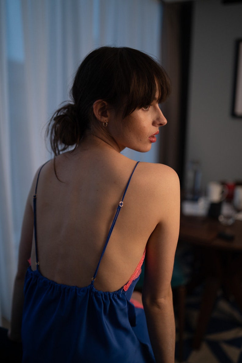 Silk nightgown long with lace fabric Blue coral| vintage lingerie| Gift for her| women/'s clothing Anniversary gift| Made in London Diana