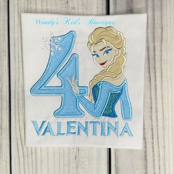 Elsa Embroidered Girls Birthday Shirt - Snowflake