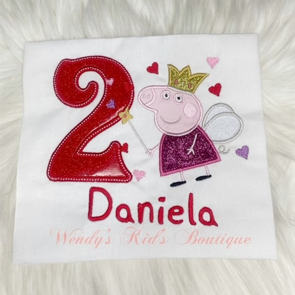 Valentine Peppa Birthday Embroidered Number Shirt / 1st, 2nd, 3rd 4th, 5th Party