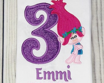 Trolls Embroidered Number Birthday Shirt