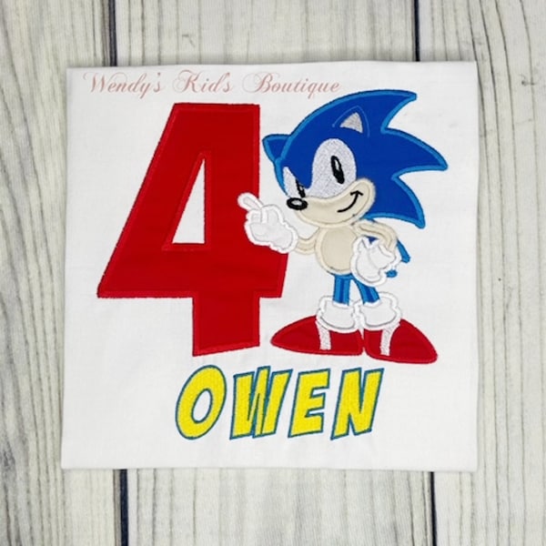 Sonic the Hedgehog Embroidered Birthday Number Shirt / Party Theme