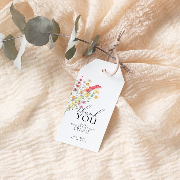 Wild Flower Wedding Thank you Tag Template  Printable Editable tag Instant Download WF11