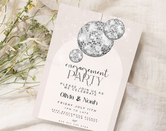 Glitter Ball Engagement Invite Editable Disco Engagement Party Invitation, Printable Party Engagement Template Instant Download