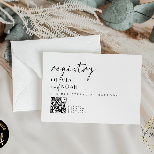 Editable Minimalistic Registry Card Insert QR Code Wedding Registry Card Gift Registry Template Registry Enclosure Bridal Shower H25