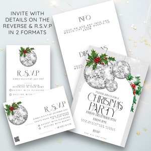 Christmas Disco Ball Invitation with Details and RSVP 2 Formats Editable Festive Holidays Party Invite Template Printable Christmas Drinks