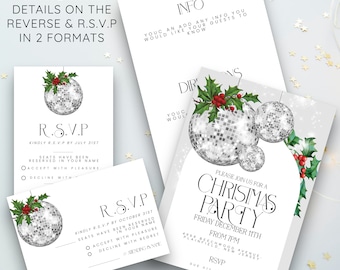 Christmas Disco Ball Invitation with Details and RSVP 2 Formats Editable Festive Holidays Party Invite Template Printable Christmas Drinks