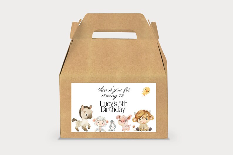 Editable Farm Animals Birthday Party Favor Gable Box Label Printable ...