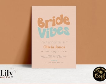 Retro Bride Vibes Shower Invitations Brown Turquoise  Retro Invitations Bridal Shower Editable Modern Bridal Shower Invite