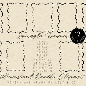Grillige doodle kronkelende frame clipart, handgetekende doodle grens golvende frames 12 maten PNG SVG Instant Download digitale afbeelding