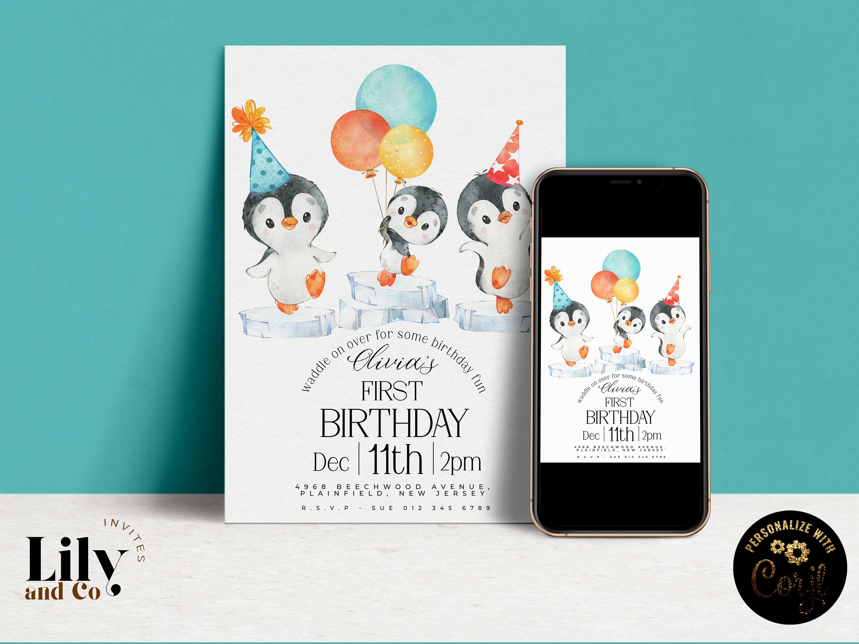 Editable Penguin Birthday Invitation Penguin Invite Template 1st
