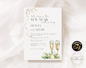 Engagement Party Invitation Electronic Template  Champagne Watercolour New Years Eve Printable Getting Engaged Instant Download