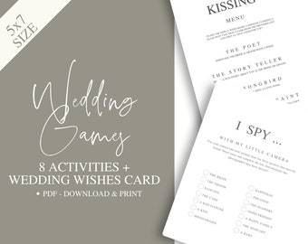 Printable Wedding Games 8 Games Plus Wedding Wishes Digital Download Serif Font 5x7 inches inches