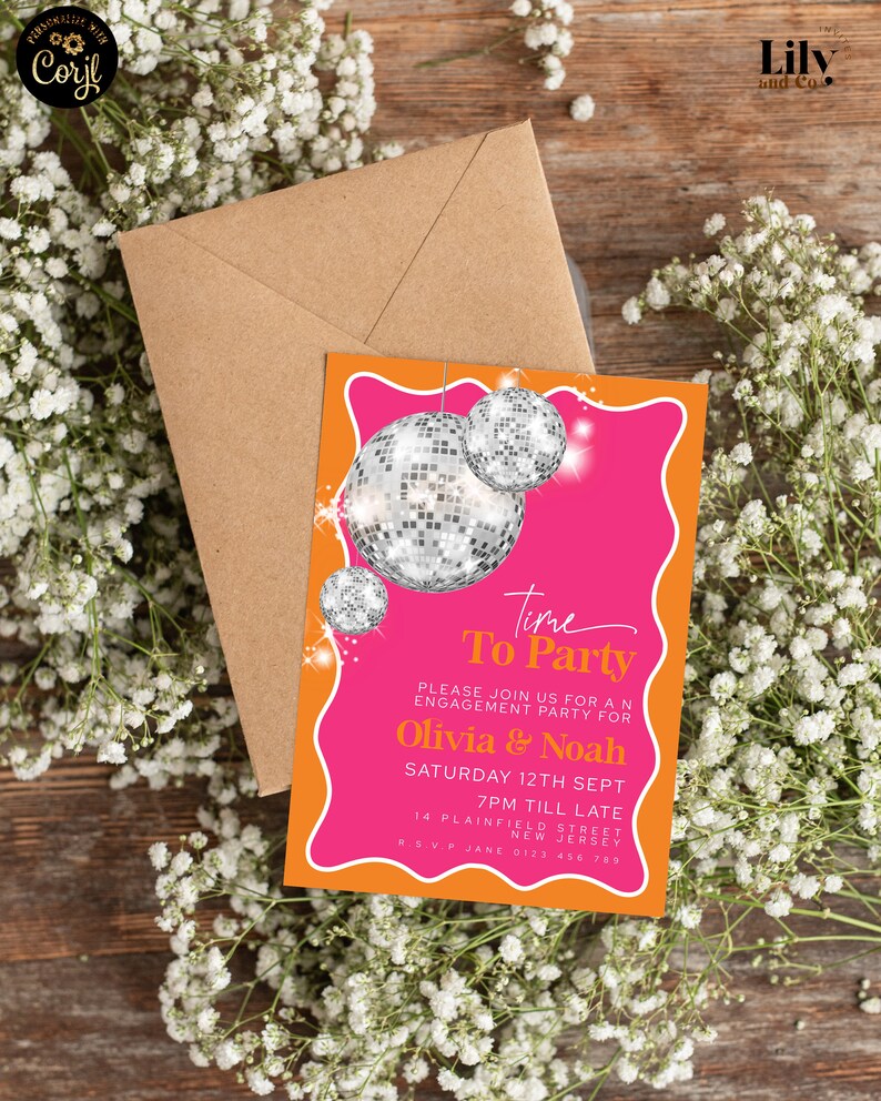 Editable Engagement Party Invitation Retro Disco Invite Etsy UK