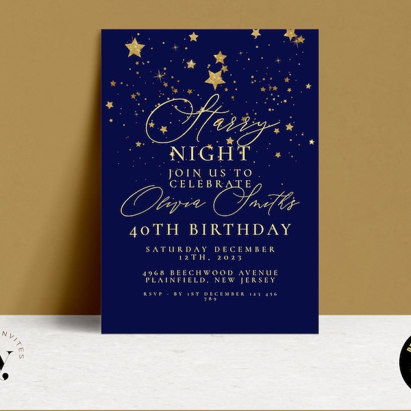 Editable Starry Night Birthday Invitation  Moon Stars Any Age Invite Template Printable Instant Download Corjl