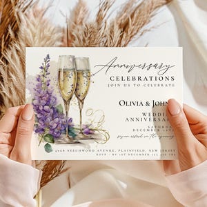 Faire-part d'anniversaire de mariage, invitation minimaliste 30e, 40e, 50e, 60e anniversaire, modifiable pour n'importe quelle année, téléchargement imprimable, invitation DV25
