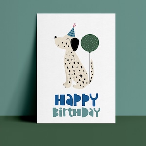 Printable Dog Birthday Card, Foldable 5x7&quot; PDF with Cute Party Dog, Instant Download, Digital Birthday Card for Kids or Dog Lovers