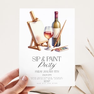 Sip and Paint Invitation Paint and Pour Editable Template Creative Adult Art Birthday Party Invite Printable Instant Download