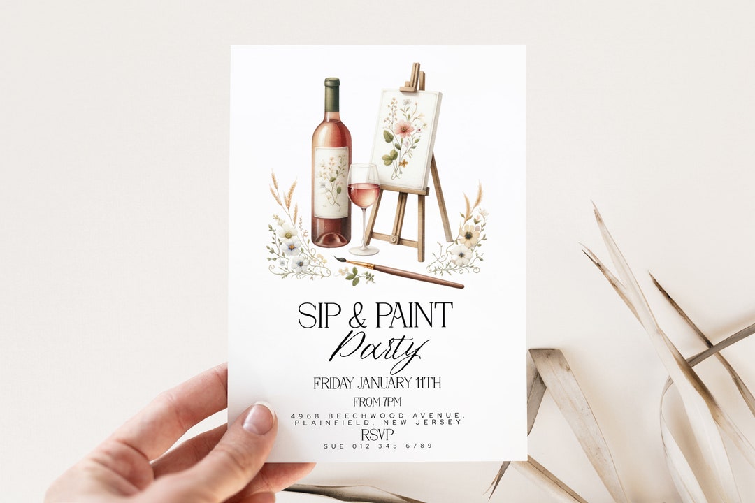 Art Party Invitation Paint and Pour Editable TemplateSip and