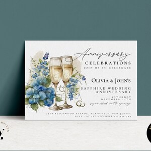 Hochzeitsjubiläumseinladung Sapphire 45 Jahre Hochzeit Editierbarer Printable Download einladenDV25