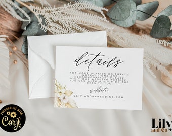 Pampas Details Card Wedding Invitations Insert Editable Details Printable Details Card Instant Download Corjl HP26