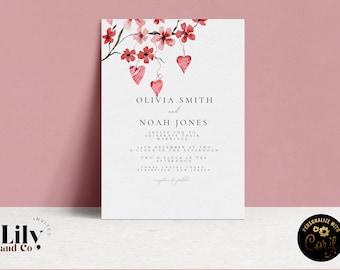 Heart Themed Wedding Invitation Red Pink Heart Wedding Invite Template Printable Print off Wedding invitations Instant Download Corjl HT04