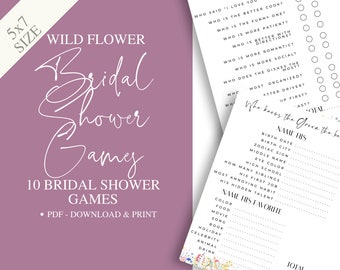 Wild Flower Bridal Shower Wedding Games Printable 10 Games 5x7 PDF Wedding Wishes Digital Download Instant Download WF11