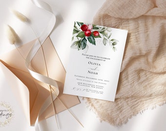 Winter Engagement Invitation Template Elegant Foliage Printable Invite Instant Download CH25