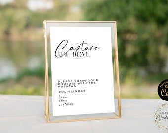 Capture the Love Hashtag Sign Template  Minimalistic Wedding Simple Modern Printable Table Sign Instant Download H25