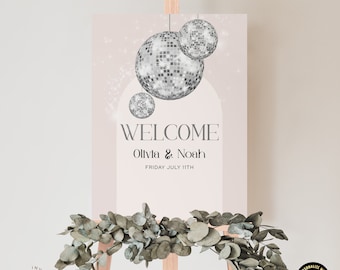Glitter Ball Welcome Sign Disco Template Printable Portrait Sign 18x24 20x30 24x36 Instant Download