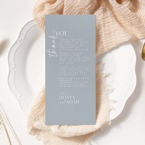 Dusty Blue Hochzeit Tisch Danke Vorlage Einfache Moderne Printable Hochzeit Serviette Hinweis Gedeck Danke Sofort Download H25