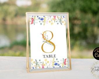 Wedding Table Number Template  Wild Flower Wedding Botanical  Printable Table Sign Instant Download WF11