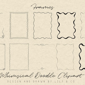 Whimsical Doodle Frame Clipart, Molduras Onduladas Desenhadas à Mão para Convites PNG SVG Download Instantâneo Ilustração Digital Squiggle