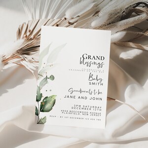 Greenery Grand Parents To Be Shower Invitación Plantilla Editable Imprimible Abuela Abuelo Ducha Tarjeta de Invitación Descarga Instantánea