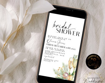 Mobile Bridal shower Invitation iPhone Template Champagne Festive Design Digital Instant Download