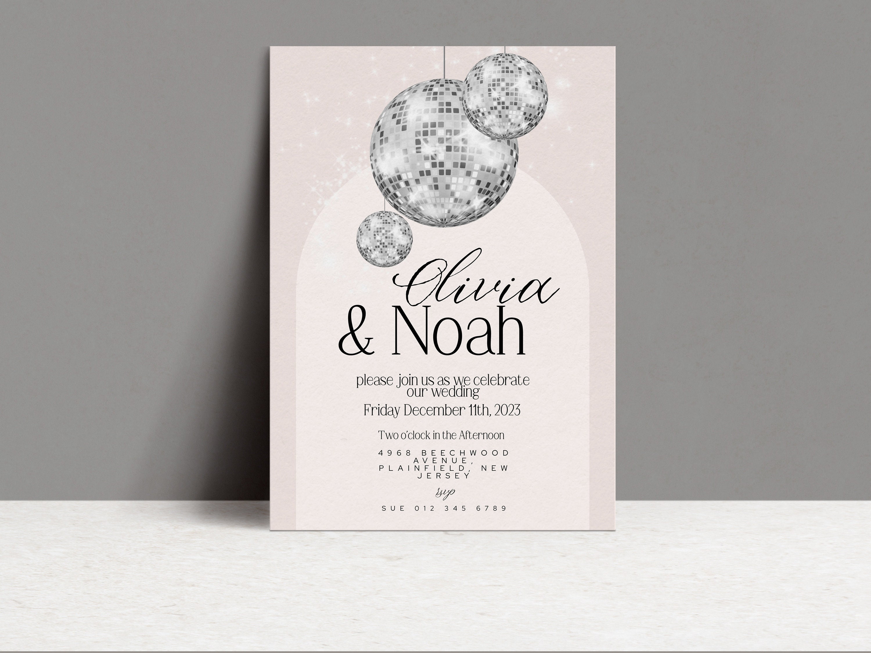 Disco Ball Wedding Invitation Template Download Glitter Ball Etsy