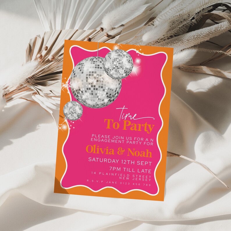Editable Engagement Party Invitation, Retro Disco Invite, Printable