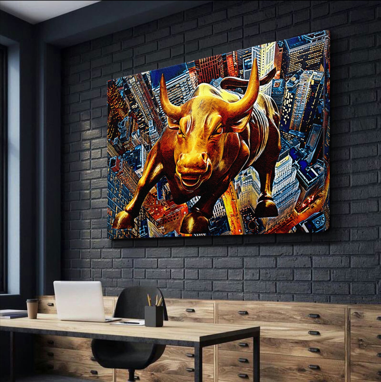Charging Bull Canvas Wall Art Etsy